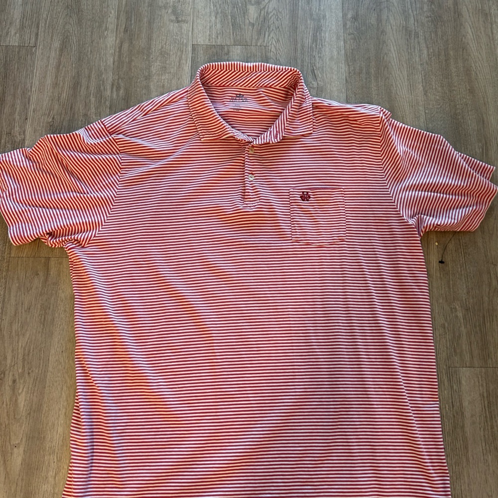 Peter Millar Wash Red/White Striped Cotton Stretch Golf Polo Shirt~ XXL
